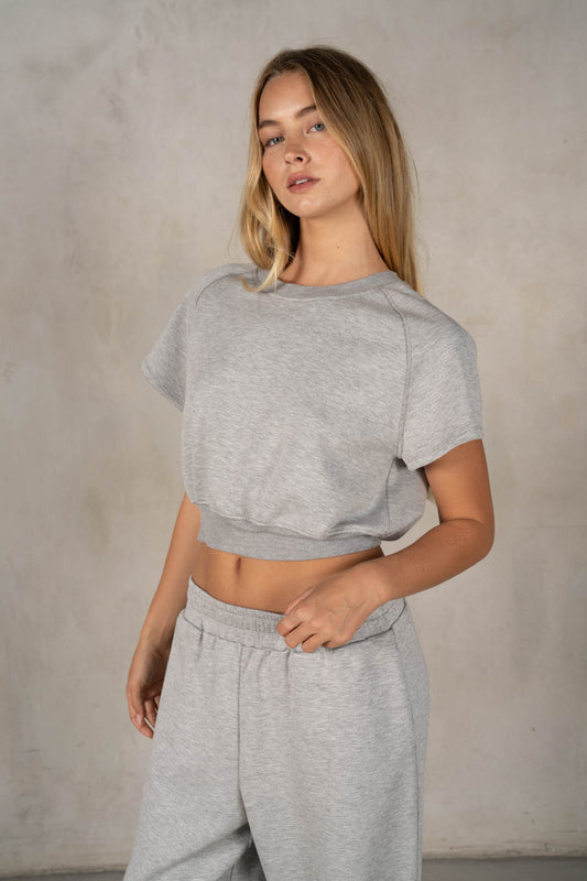 Neoprene Raglan SS Top in Grey