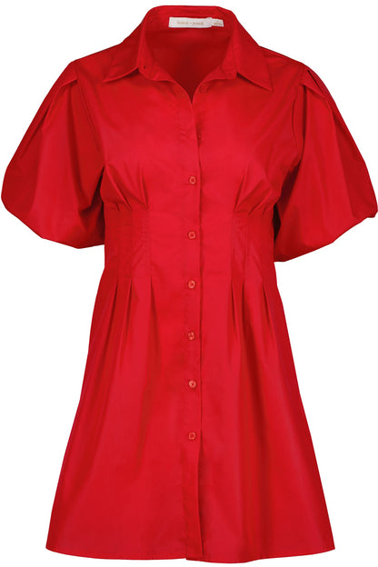 Jacqueline Bubble Sleeve Dress in Cherry Red
