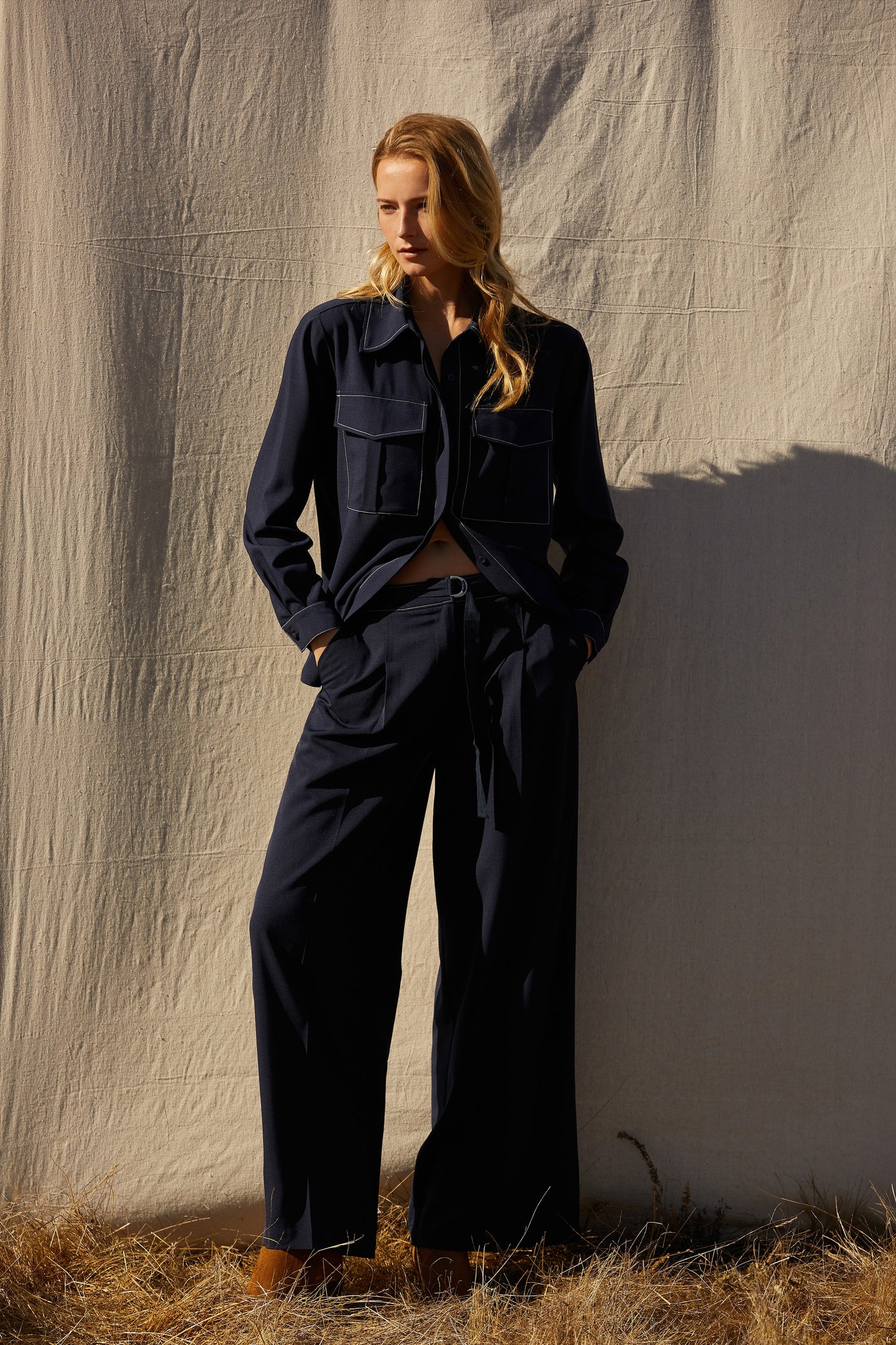 Kaia Contrast Stitch Button Down