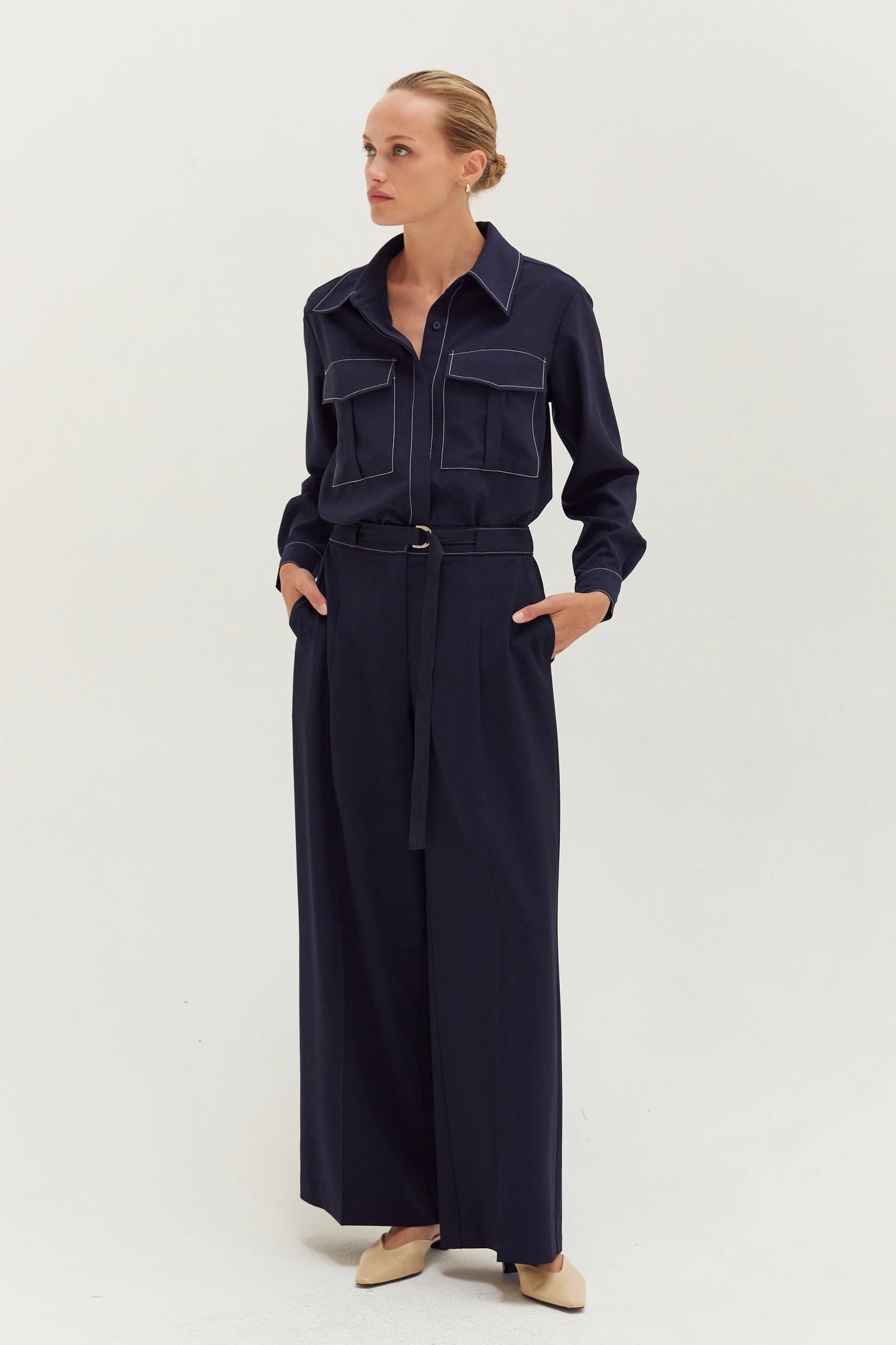 Kaia Contrast Stitch Button Down