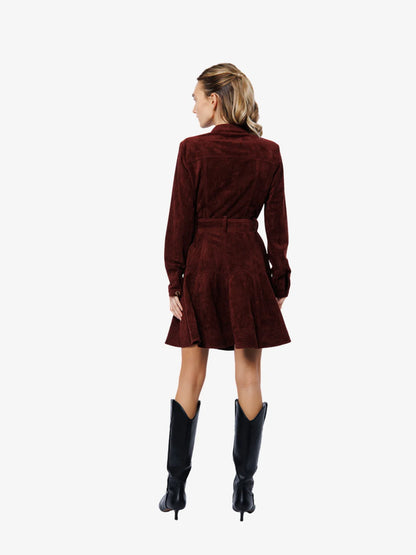 Laurie Belted Suede Mini Dress in Wine