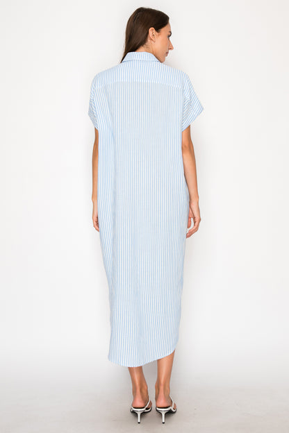Blue Gauze Stripe Shirt Dress