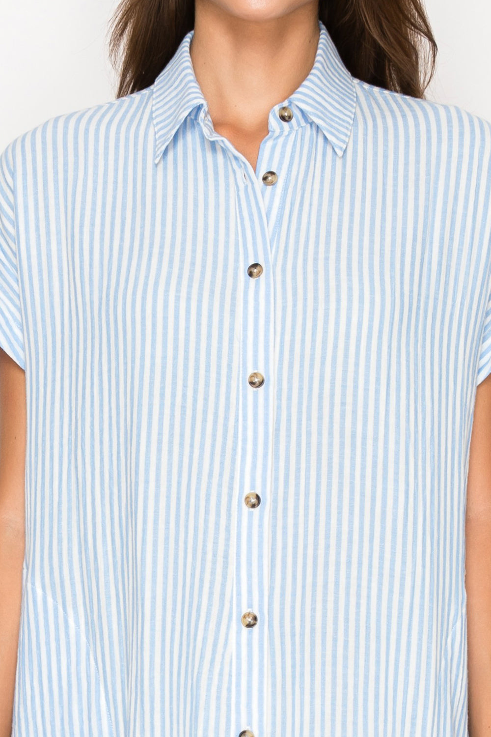 Blue Gauze Stripe Shirt Dress