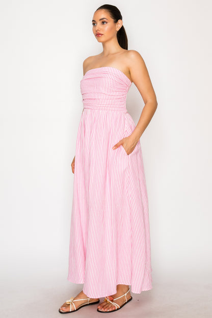 Pink Gauze Stripe Maxi Dress