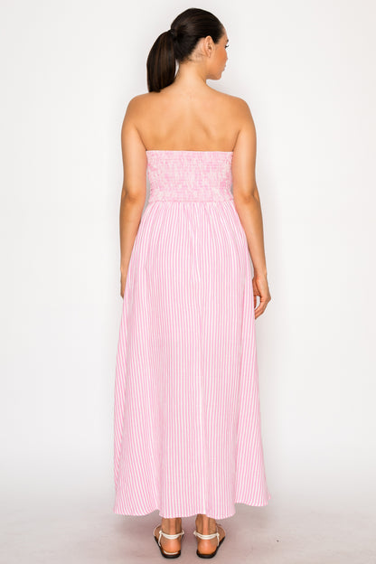 Pink Gauze Stripe Maxi Dress