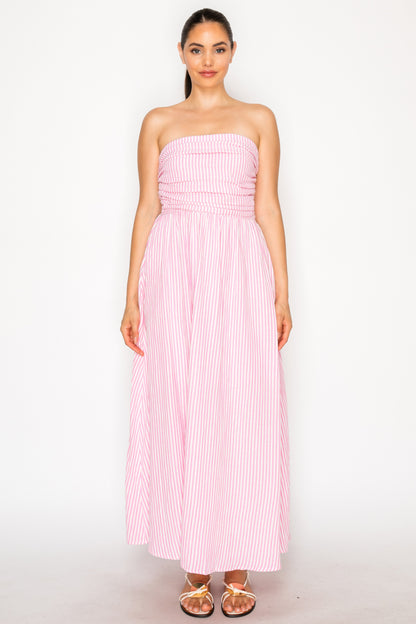 Pink Gauze Stripe Maxi Dress
