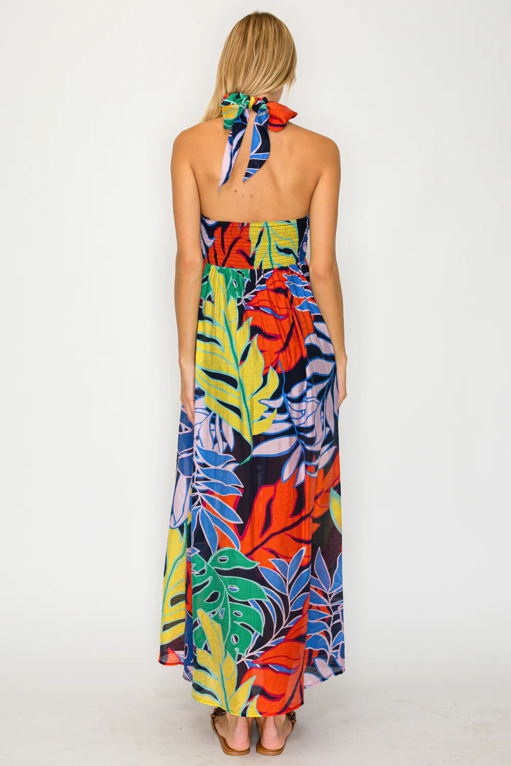 Midnight Tropical Halter Maxi Dress