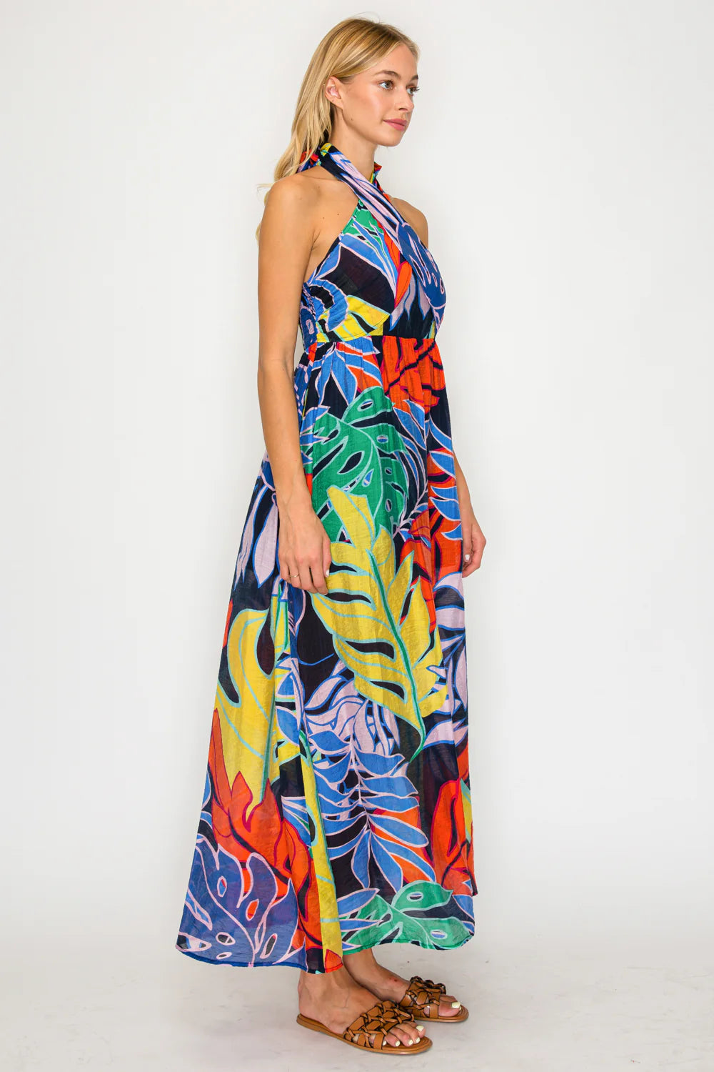 Midnight Tropical Halter Maxi Dress