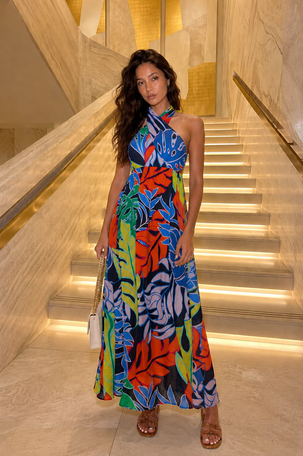 Midnight Tropical Halter Maxi Dress