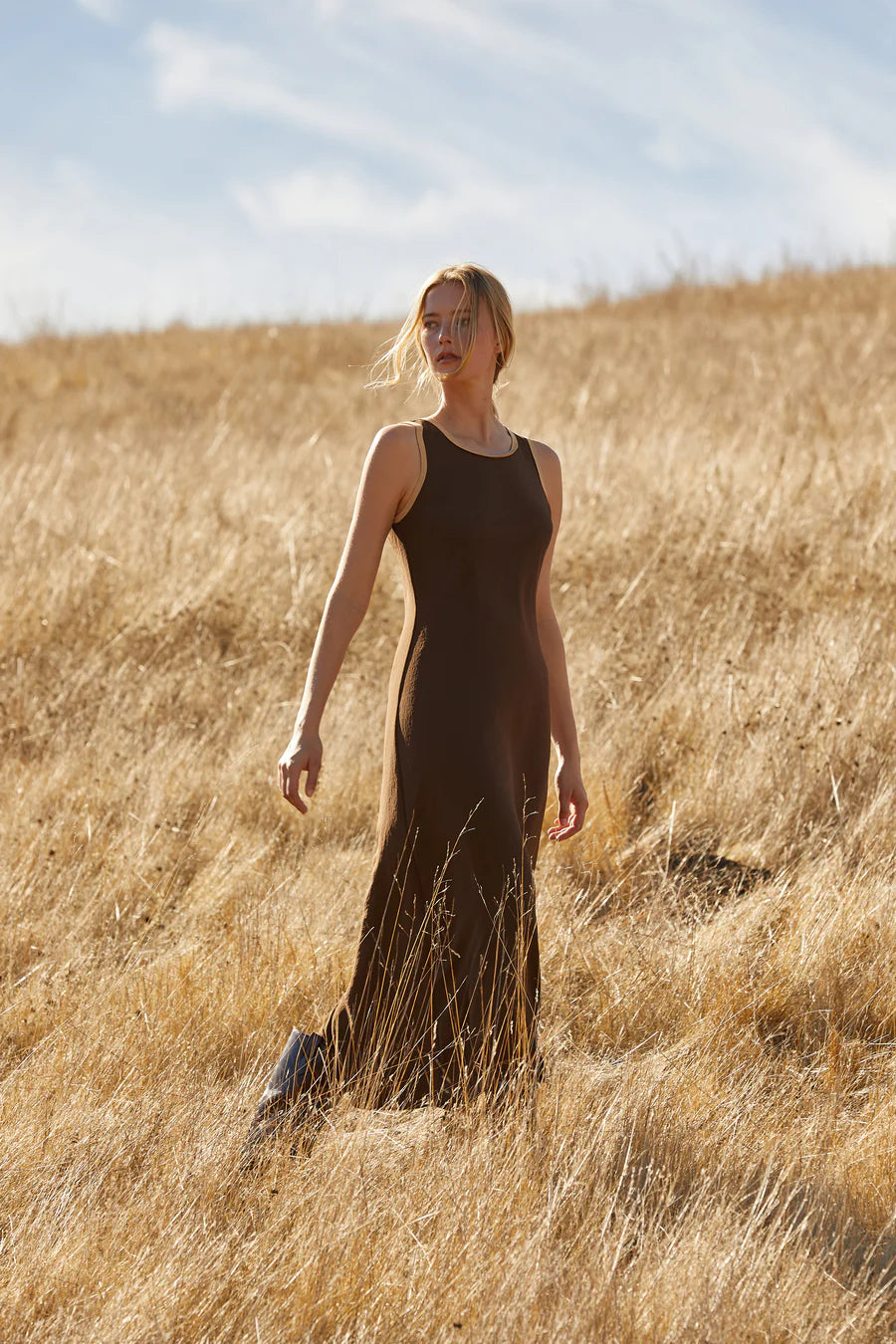 Maeve Suede Trim Maxi Dress