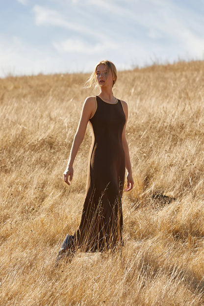 Maeve Suede Trim Maxi Dress