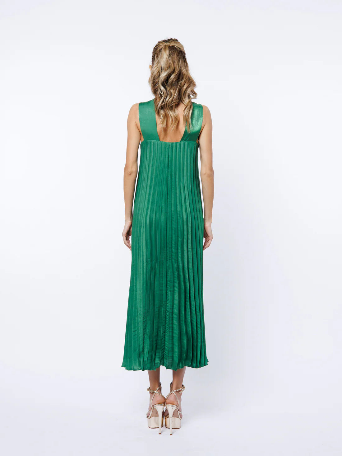 Pleated Halter Dress in Emerald Green