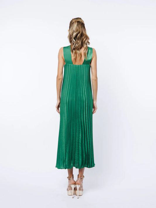 Pleated Halter Dress in Emerald Green