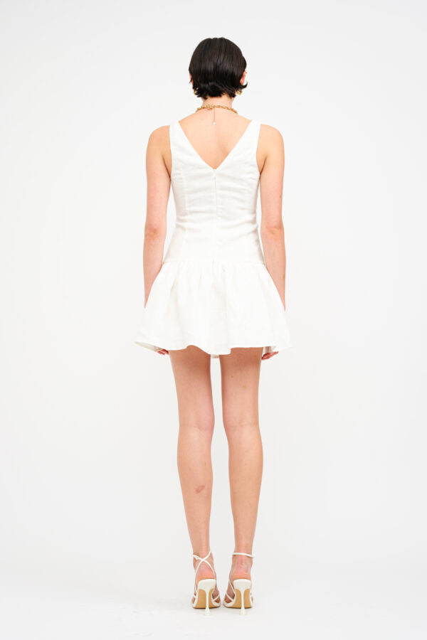 Madelyn Drop Waist Linen Dress in White