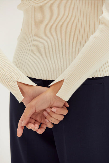 Ina Lace Up Ribbed Top in Cream