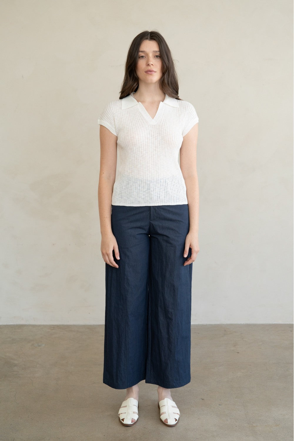 Ribbed SS Collared Top