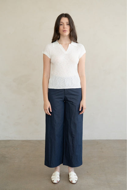 Ribbed SS Collared Top