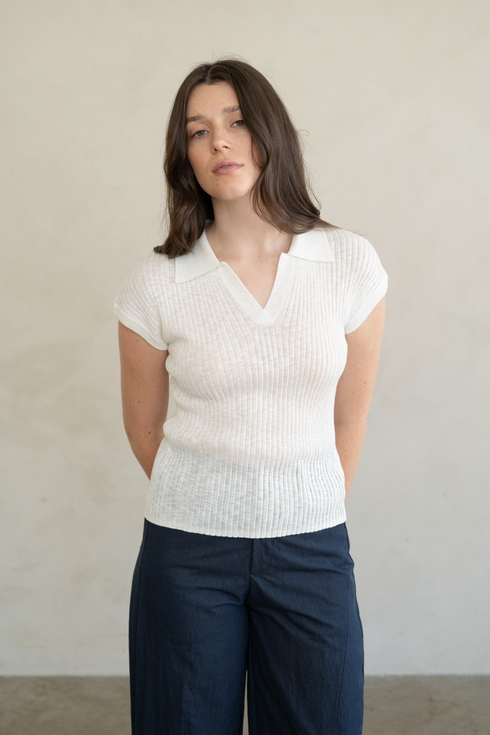 Ribbed SS Collared Top