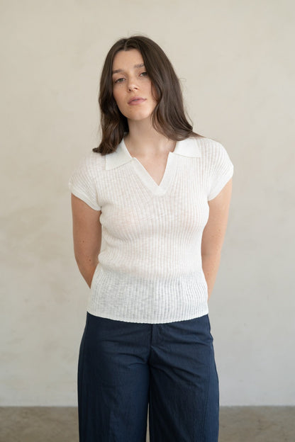 Ribbed SS Collared Top