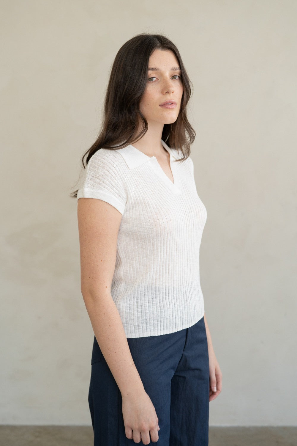 Ribbed SS Collared Top