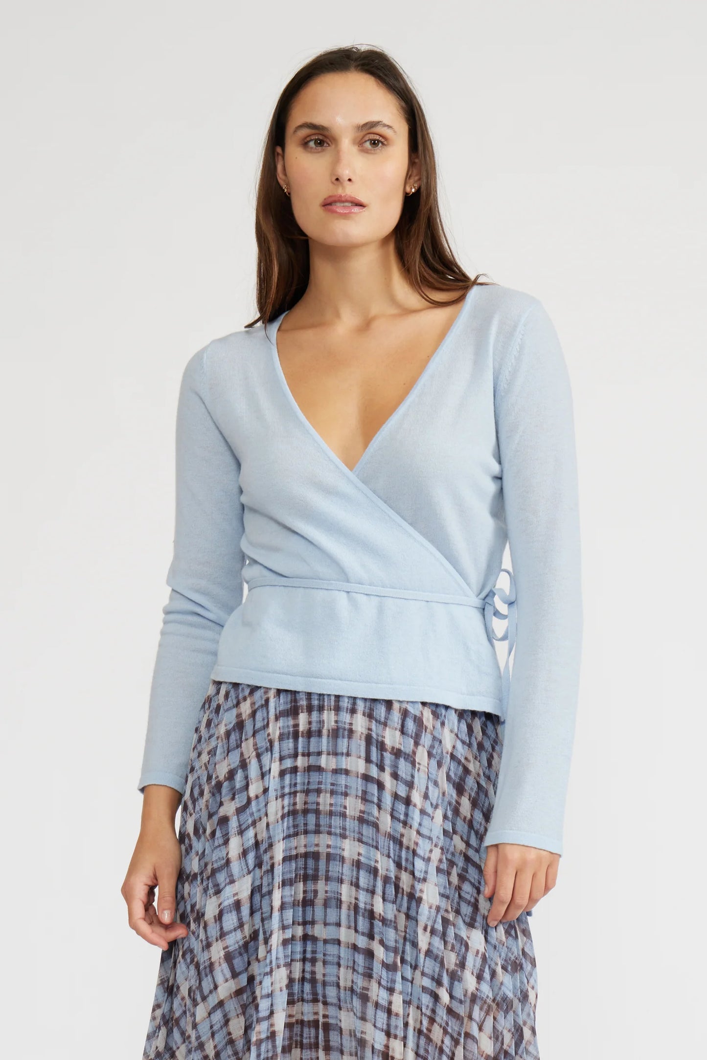 Faux Wrap Sweater in Sky Blue