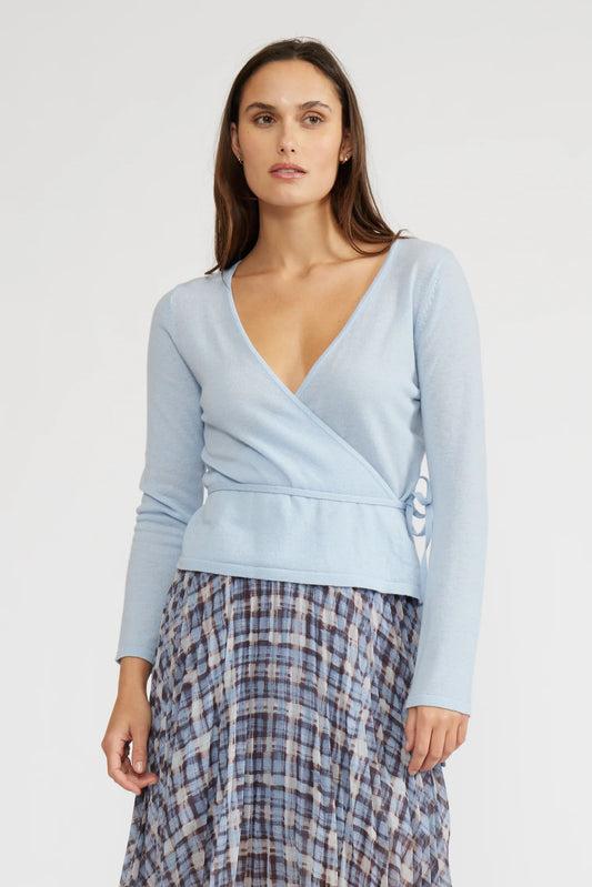 Faux Wrap Sweater in Sky Blue