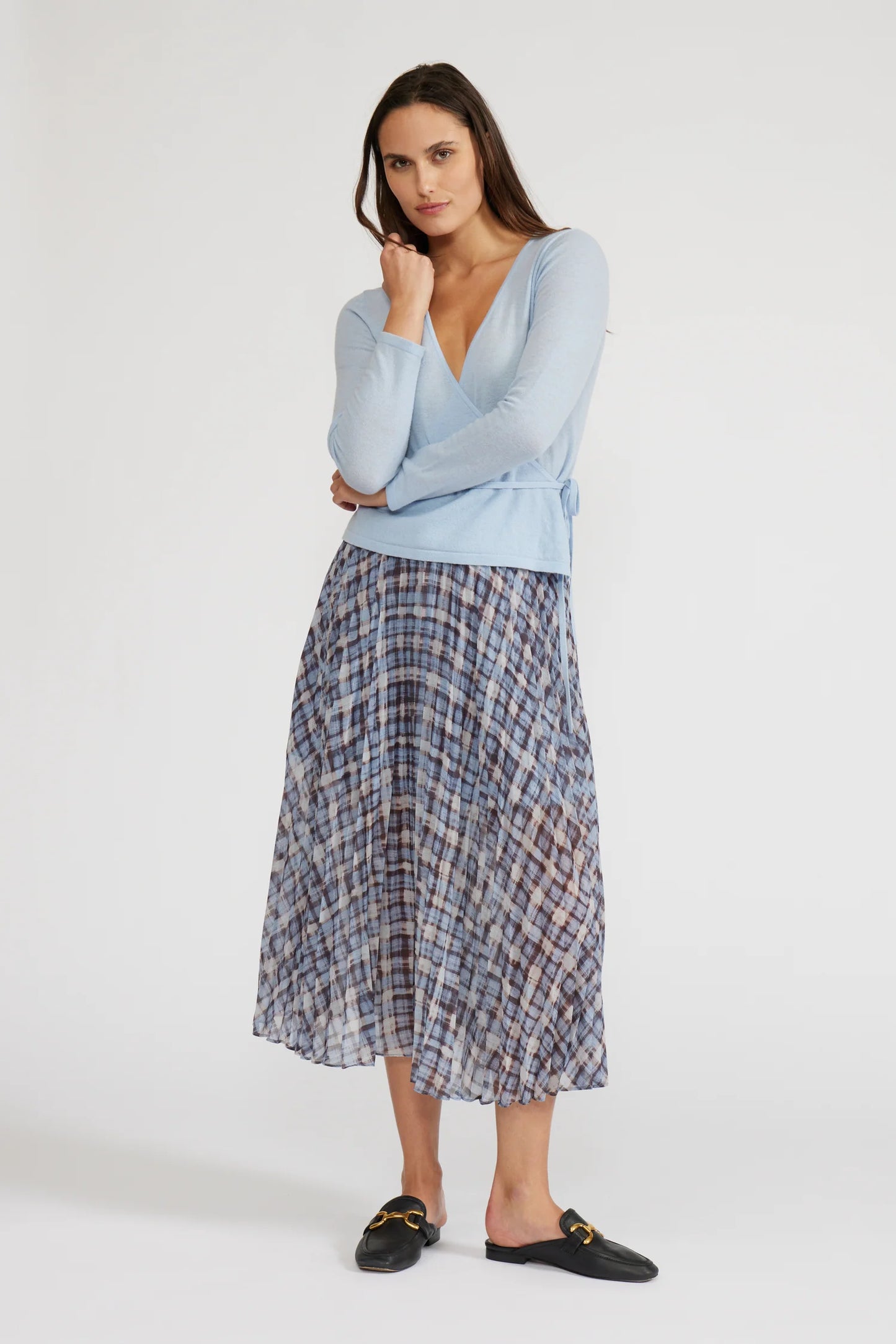Faux Wrap Sweater in Sky Blue