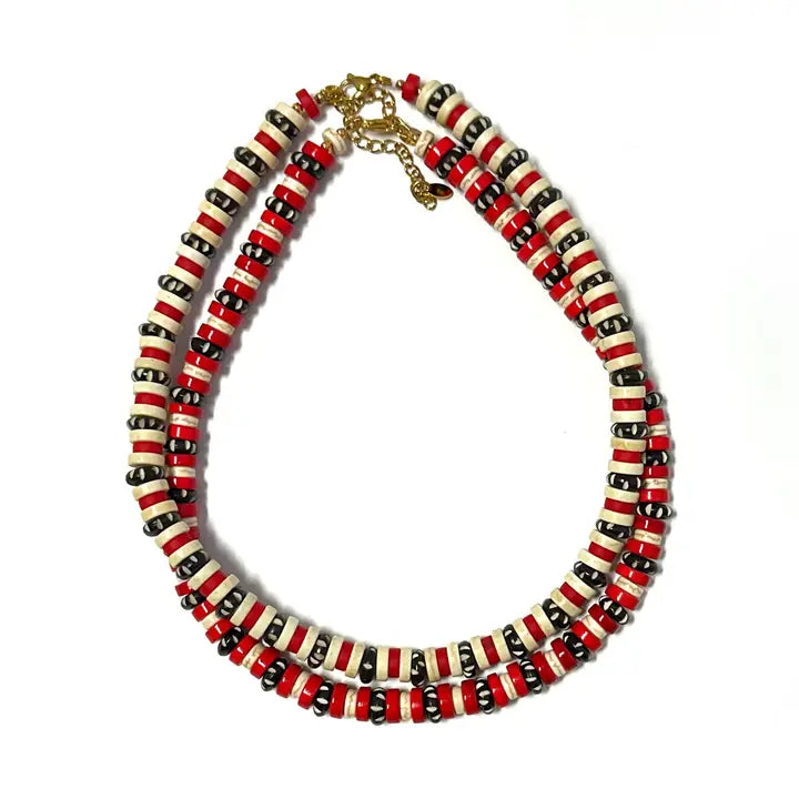 Wilson Necklace in Cream + Red