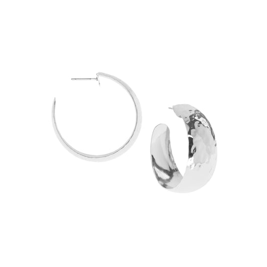 Large Hammered Hoop in Silver