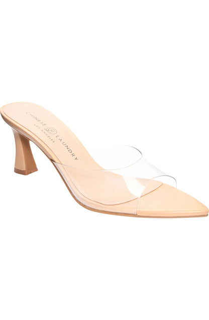 Yarah Pointed Toe Heel in Clear + Nude