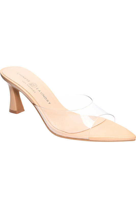 Yarah Pointed Toe Heel in Clear + Nude