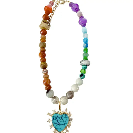 Vicky Rainbow Necklace with Heart Charm