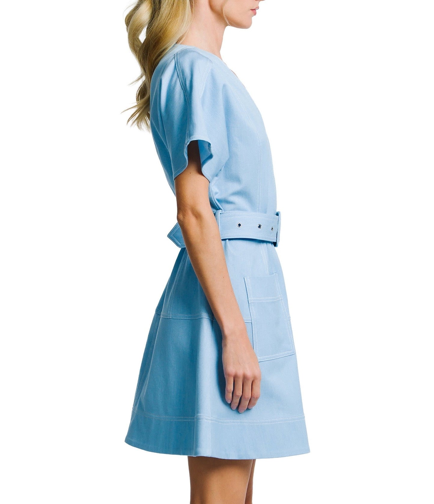 Patch Pocket Mini Dress in Light Blue