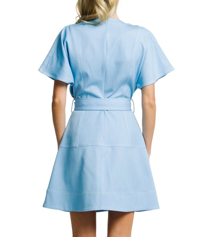 Patch Pocket Mini Dress in Light Blue