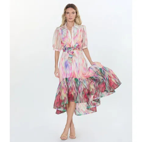 Watercolor Hi-Low Ruffle Skirt