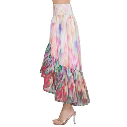 Watercolor Hi-Low Ruffle Skirt
