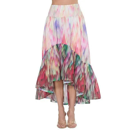 Watercolor Hi-Low Ruffle Skirt