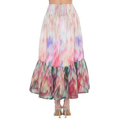 Watercolor Hi-Low Ruffle Skirt