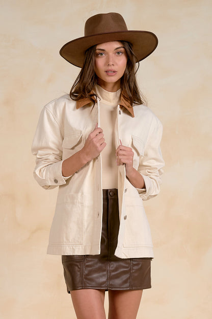 Jackie Belted Barn Coat in Cream