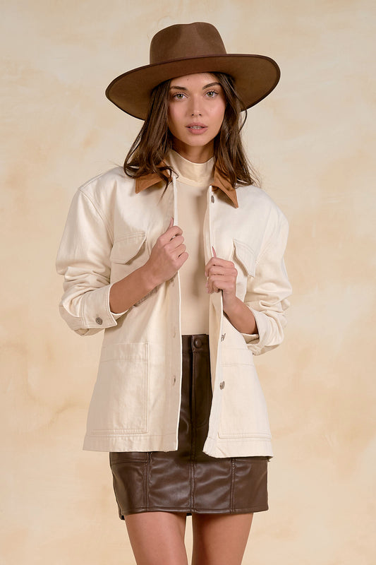 Jackie Belted Barn Coat in Cream