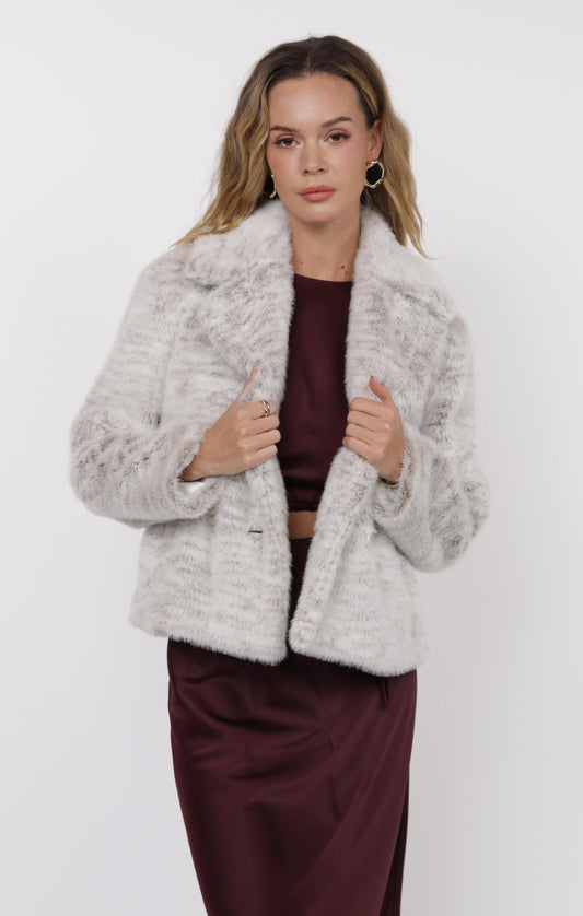 Ivory + Grey Faux Fur Coat