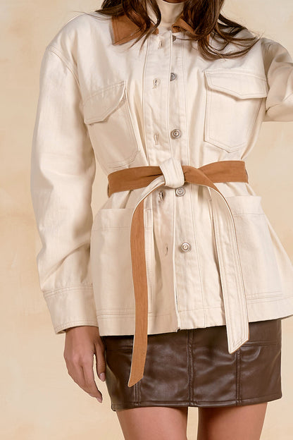 Jackie Belted Barn Coat in Cream