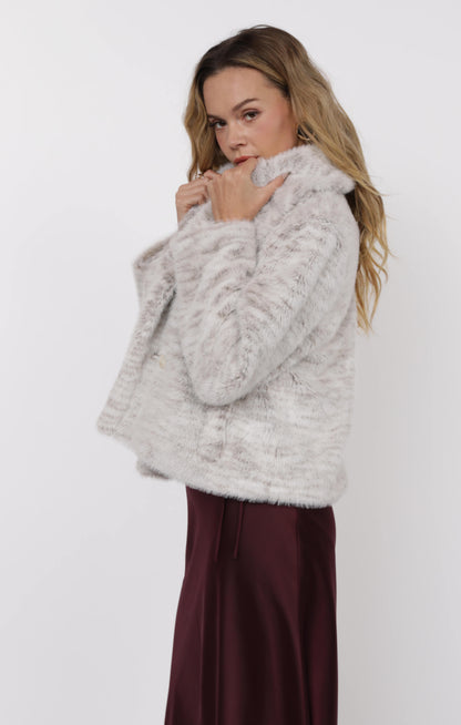 Ivory + Grey Faux Fur Coat