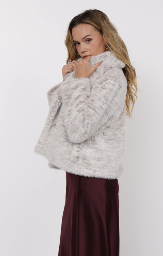 Ivory + Grey Faux Fur Coat
