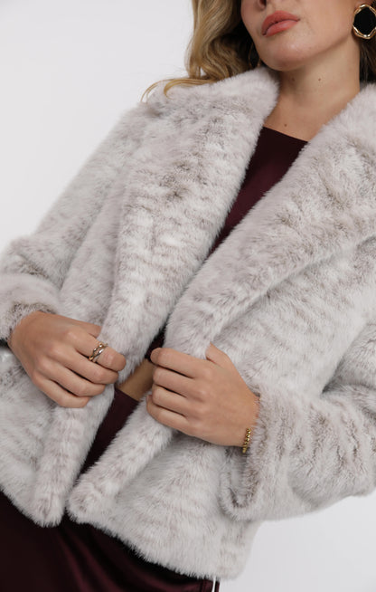 Ivory + Grey Faux Fur Coat