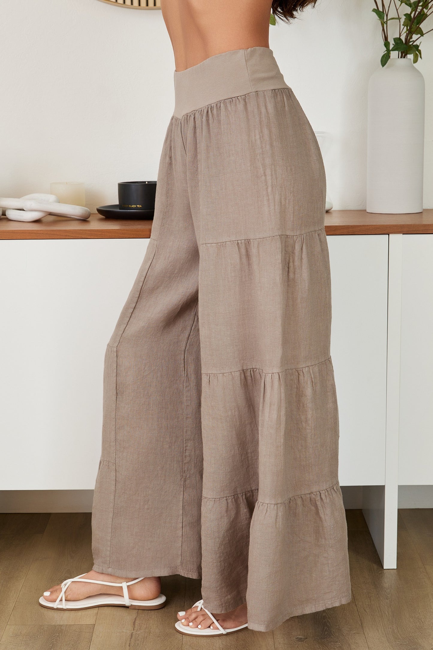 Linen Tiered Palazzo Pants