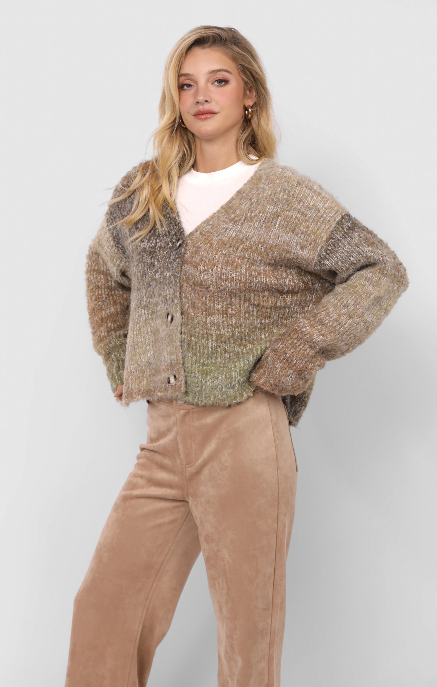 Olive + Brown Ombre Cardigan