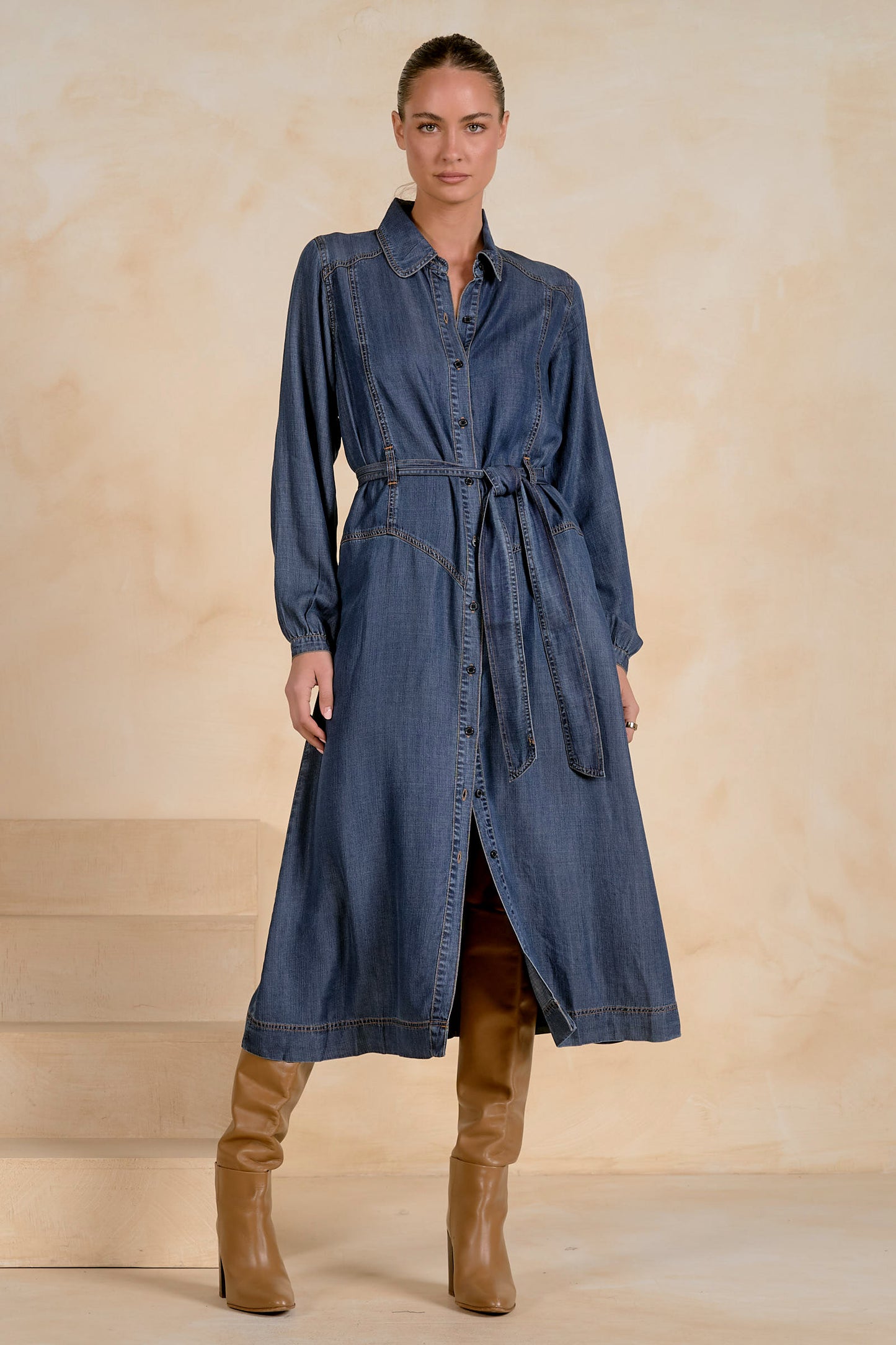 Stephanie Belted Denim Dress