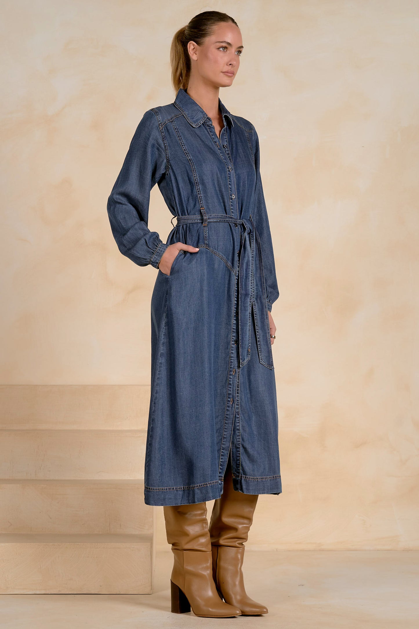 Stephanie Belted Denim Dress