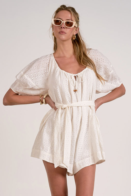 Lila Eyelet Romper in White